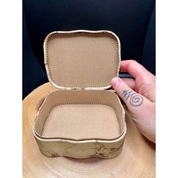 Vintage Latvian Handmade Leather Marbled Jewelry Box - Picture 3 of 10